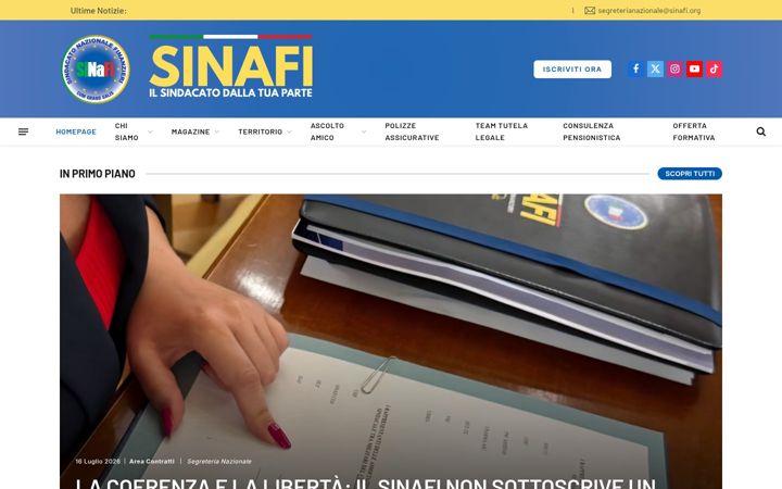 Skärmbild av sinafi.org