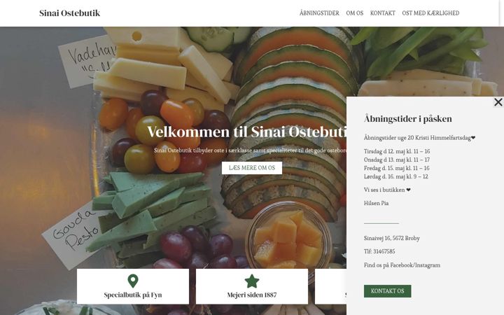 Screenshot of sinaiostebutik.dk