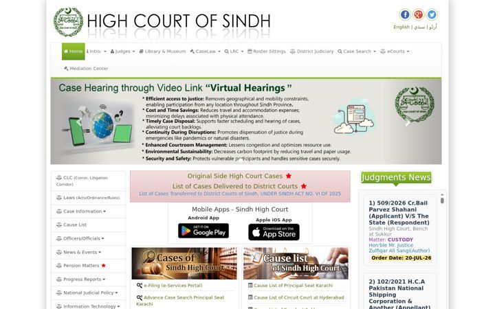 Screenshot of sindhhighcourt.gov.pk