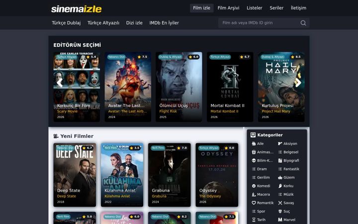 Ekrano kopija sinemaizle.org