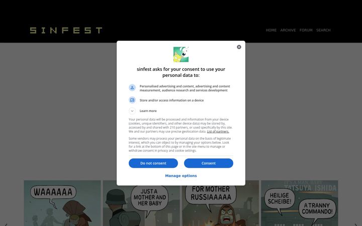 Screenshot of sinfest.xyz