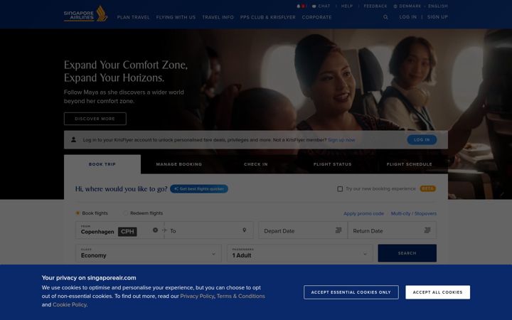 Screenshot von singaporeair.com