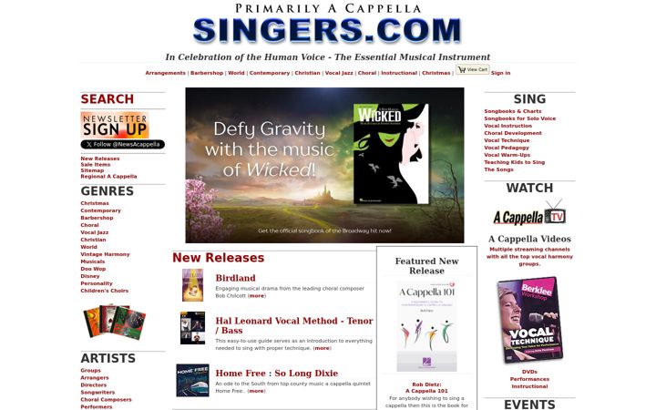 Screenshot of singers.com