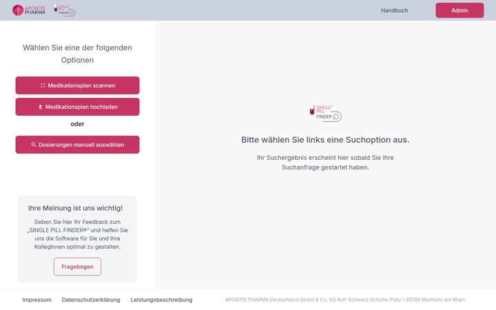 Screenshot of single-pill-finder.de