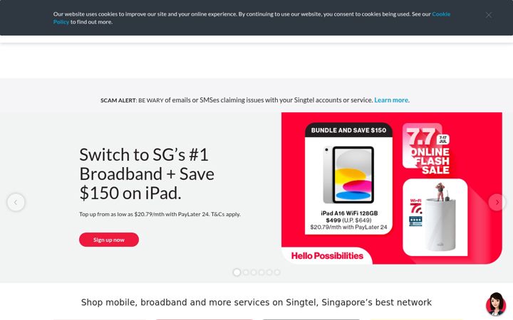 Capture d'écran de singtel.com