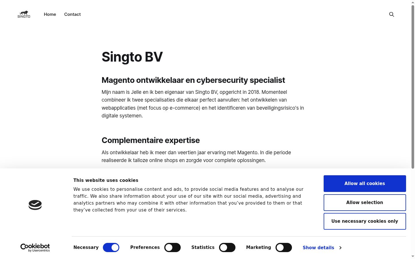 Captura de ecrã do banner de consentimento apresentado antes de qualquer interação