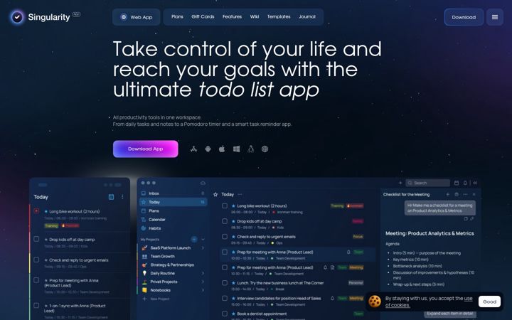 Екранна снимка на singularity-app.com