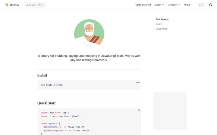 Screenshot of sinonjs.org