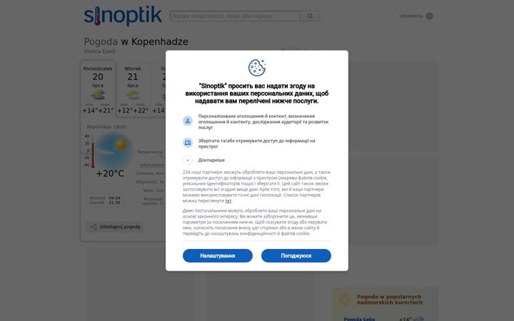 Screenshot of sinoptik.pl