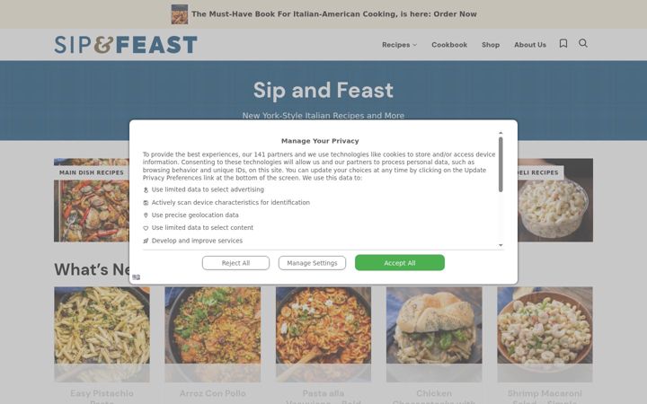 Screenshot of sipandfeast.com