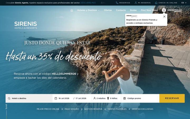 Snímek obrazovky sirenishotels.com