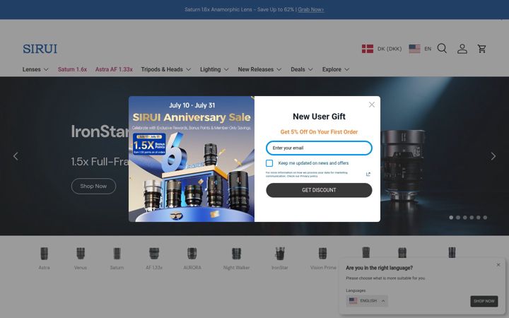 Screenshot von sirui.com