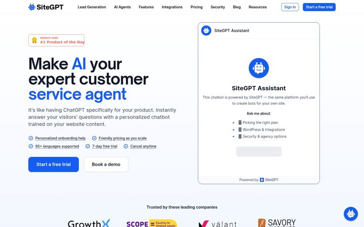 Screenshot of sitegpt.ai