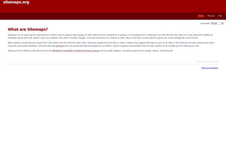 Screenshot stránky sitemaps.org
