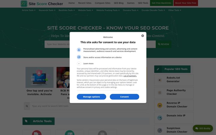 Screenshot of sitescorechecker.com