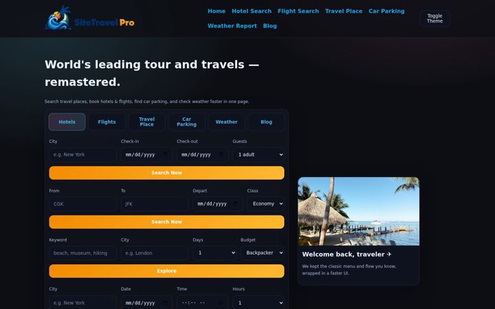 Ekraanipilt saidist sitetravelpro.com