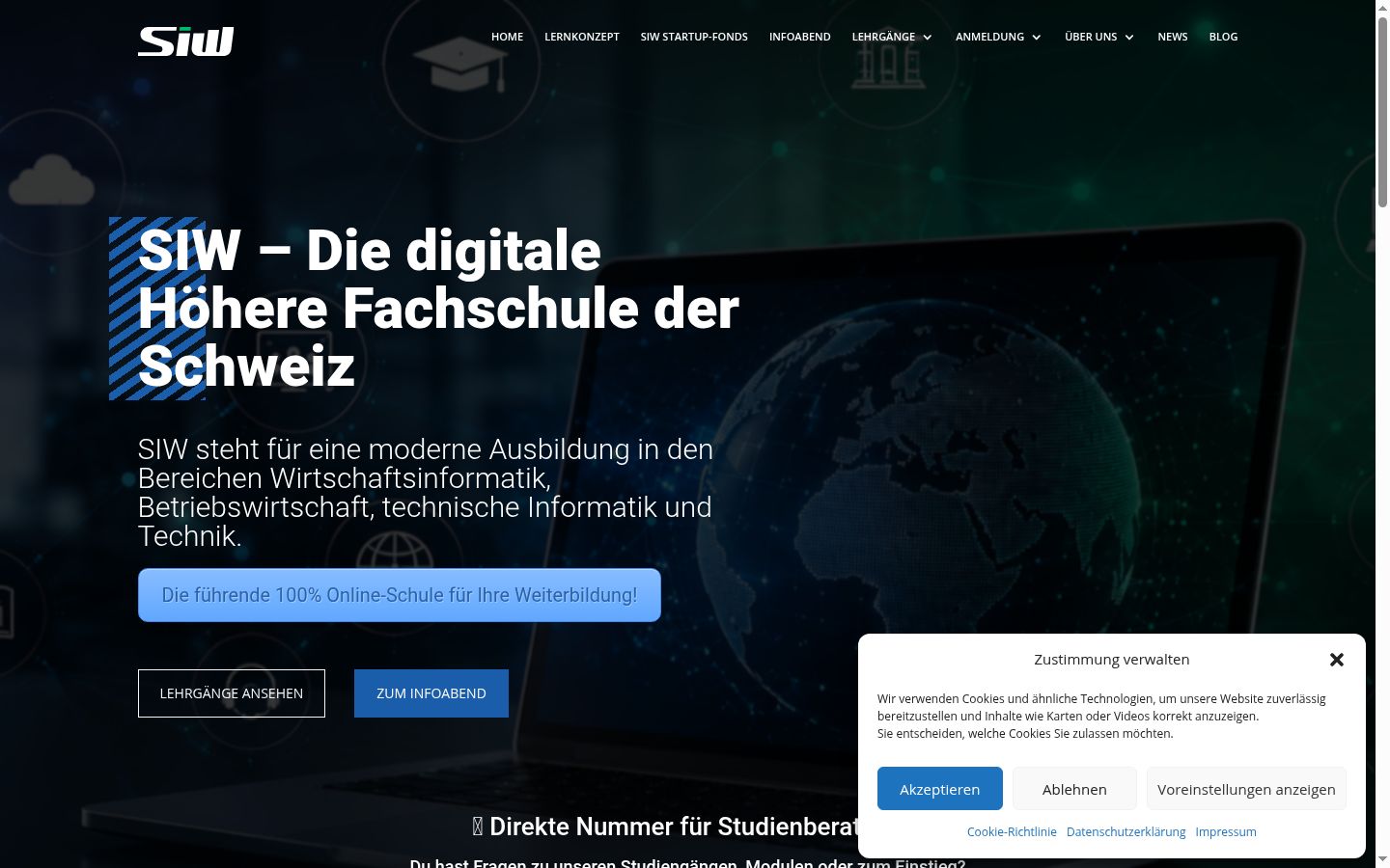 Screenshot des Einwilligungsbanners vor jeglicher Interaktion