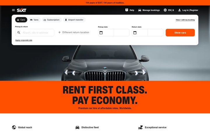 Képernyőkép: sixt.co.uk