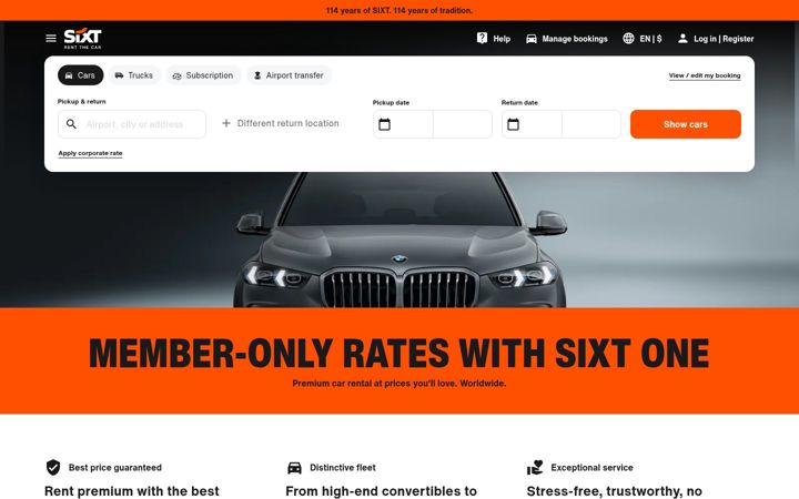 Captura de pantalla de sixt.com