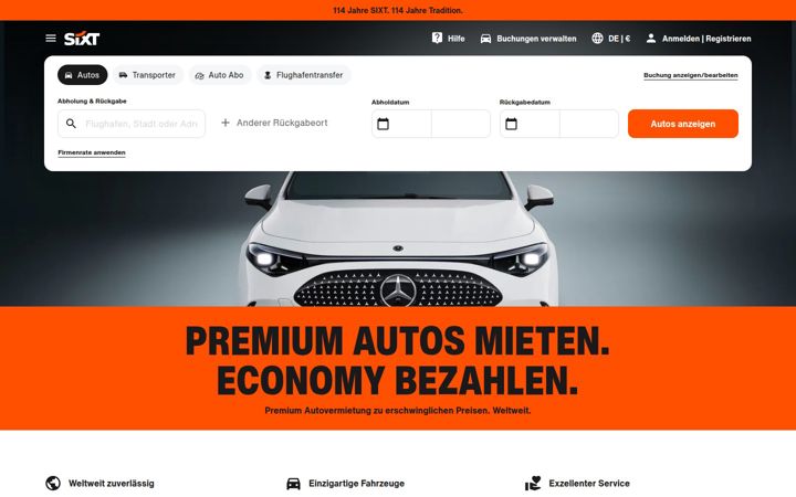 Ekrānuzņēmums no sixt.de