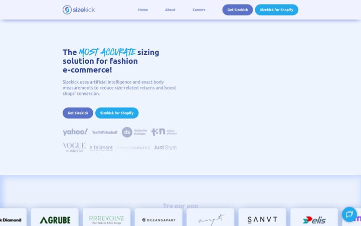 Screenshot of sizekick.io