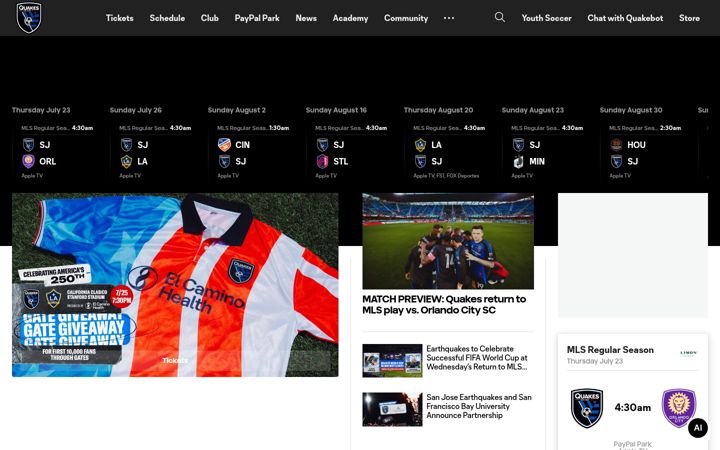 Screenshot of sjearthquakes.com
