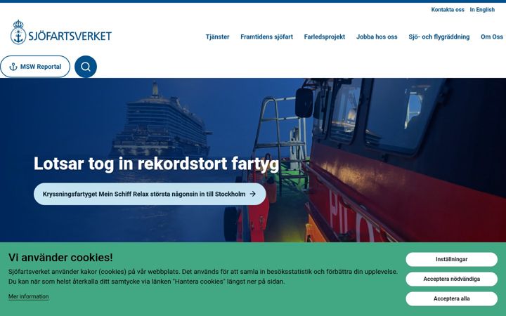 Screenshot of sjofartsverket.se