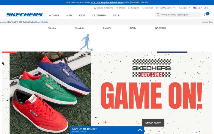 Snímek obrazovky skechers.com