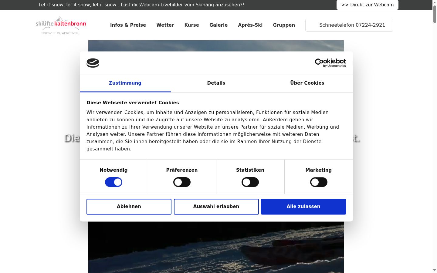 Screenshot del banner di consenso mostrato prima di qualsiasi interazione