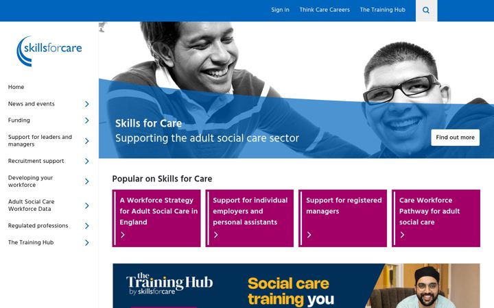 Screenshot of skillsforcare.org.uk