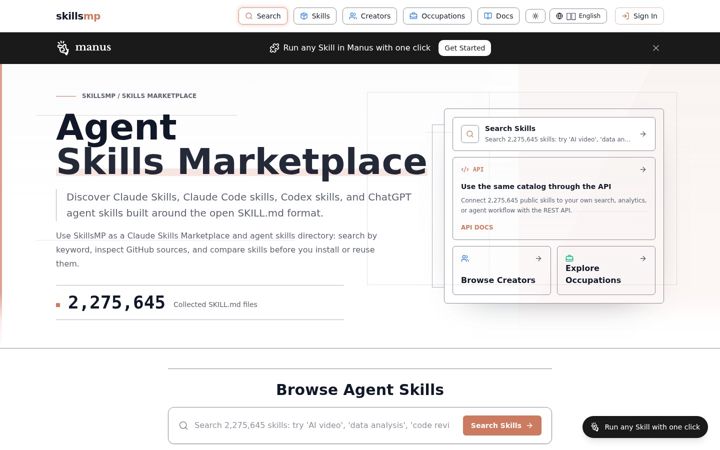 Screenshot of skillsmp.com
