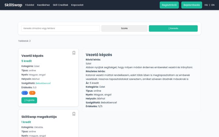 Screenshot of skillswap.hu