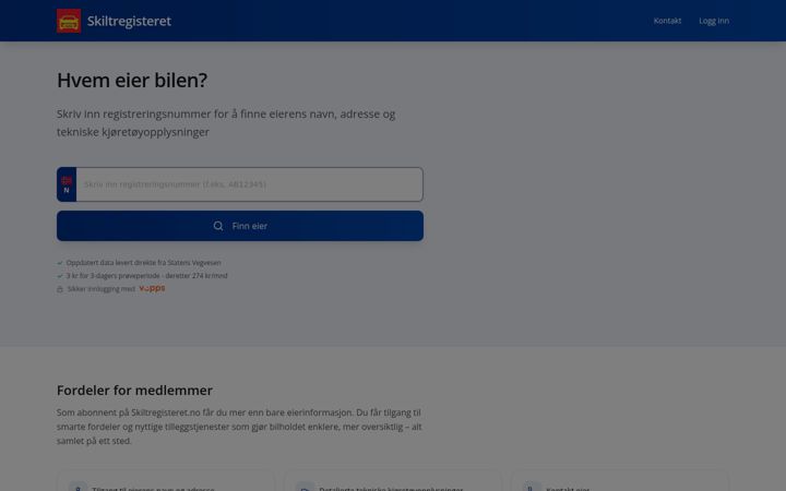 Captura de ecrã de skiltregisteret.no