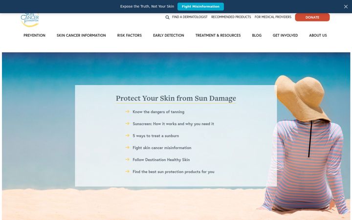 Screenshot of skincancer.org