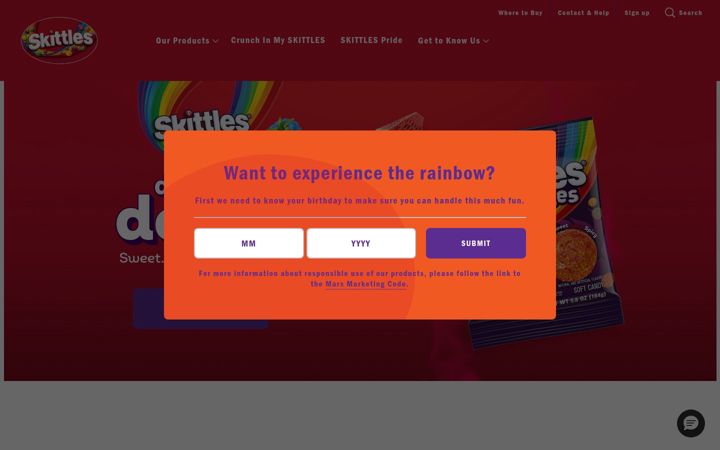 Screenshot of skittles.com