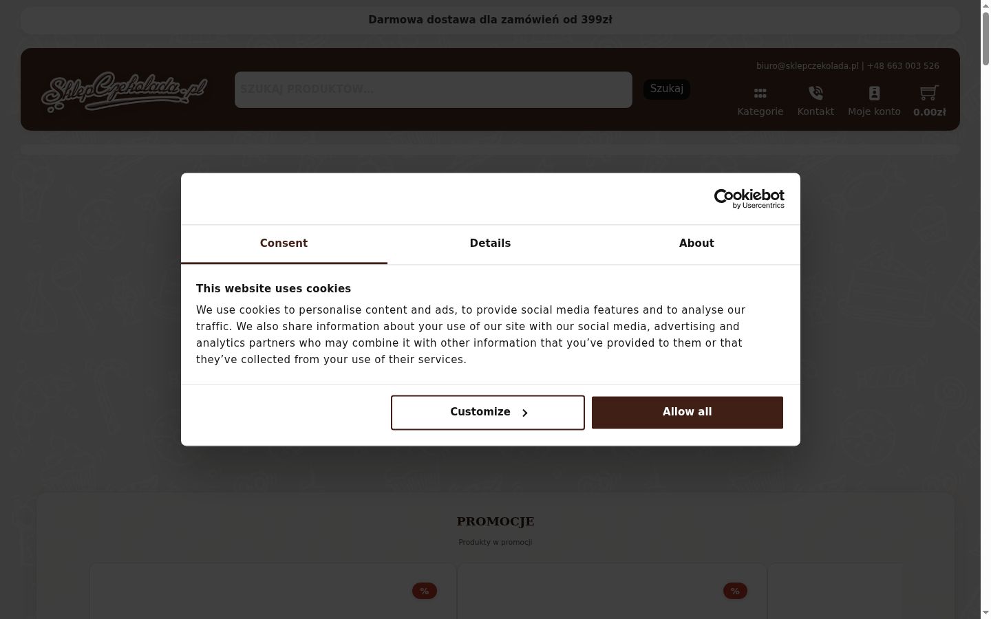 Captura de ecrã do banner de consentimento apresentado antes de qualquer interação