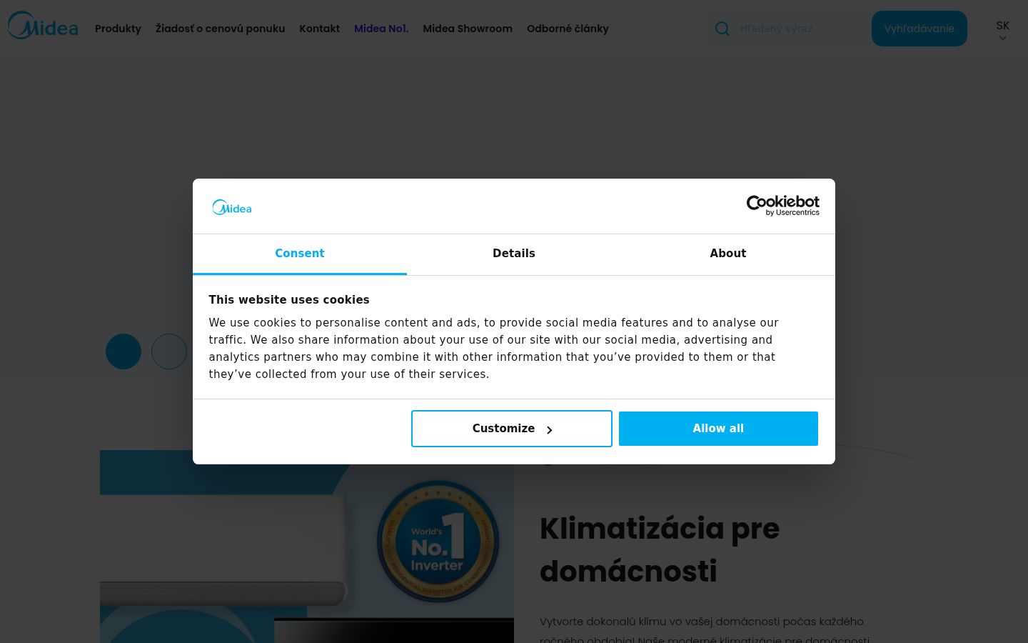 Snímka obrazovky banera súhlasu zobrazeného pred akoukoľvek interakciou
