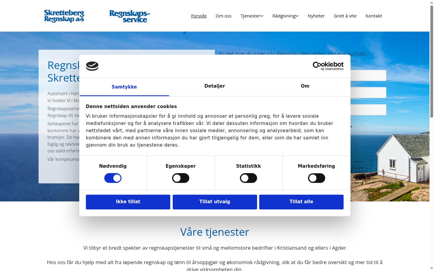 Skärmbild av samtyckesbannern som visades före någon interaktion