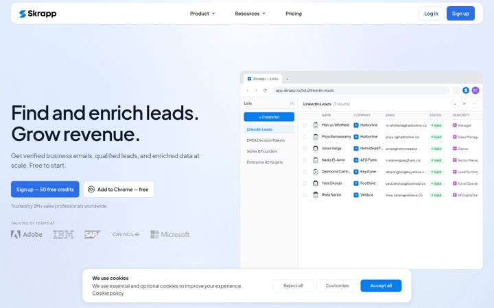Screenshot of skrapp.io