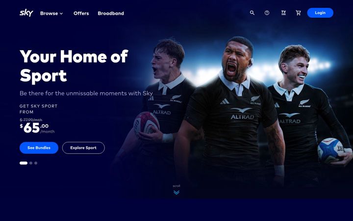 Captură de ecran a sky.co.nz
