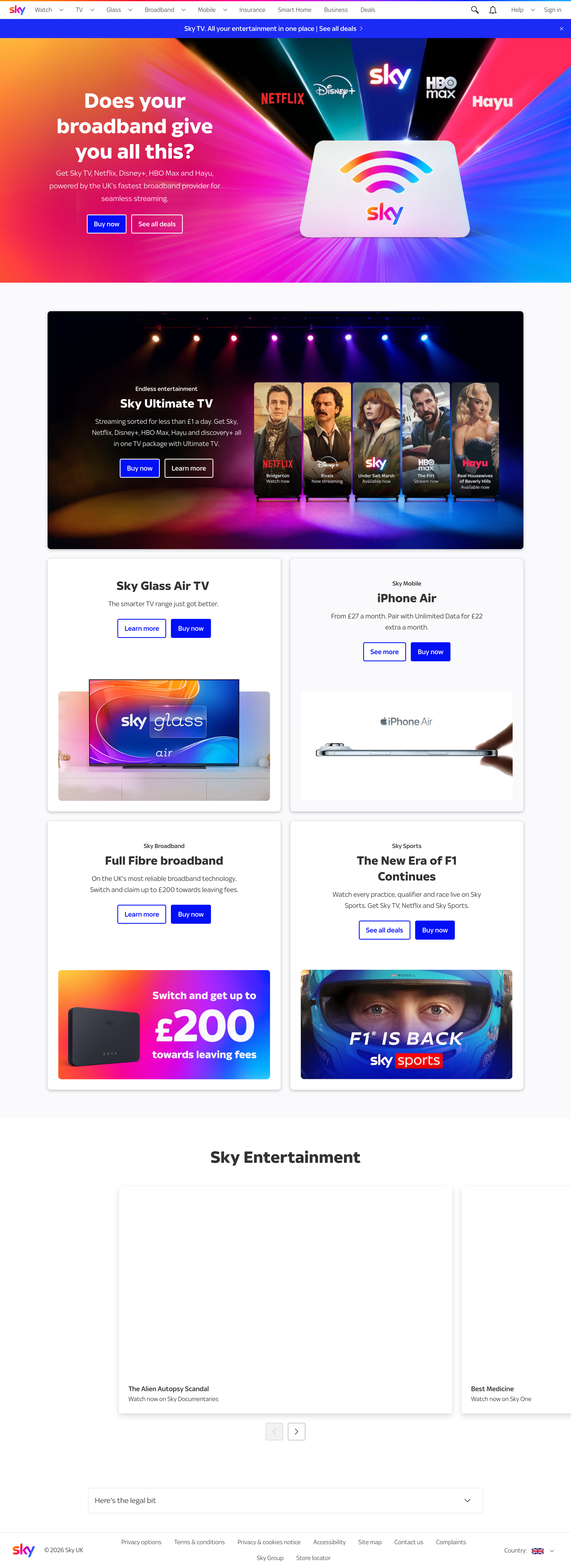 Screenshot of sky.com
