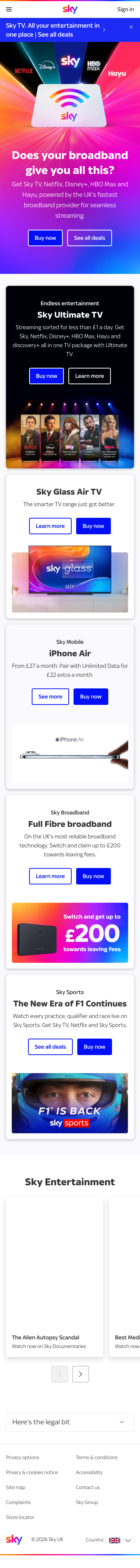 Mobile screenshot of sky.com