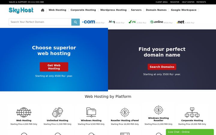 Snimka zaslona za skyhost.pk