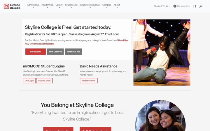 Screenshot of skylinecollege.edu