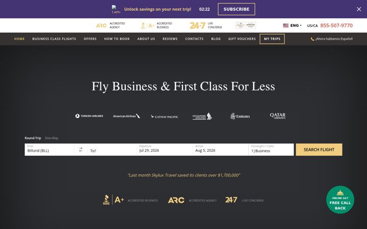 Screenshot of skyluxtravel.com