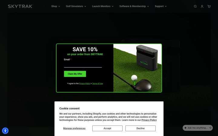 Screenshot of skytrakgolf.com