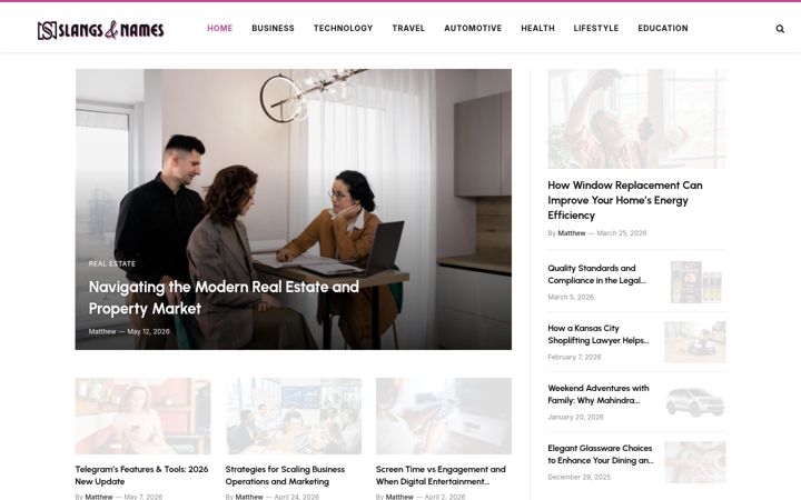 Screenshot of slangsandnames.com