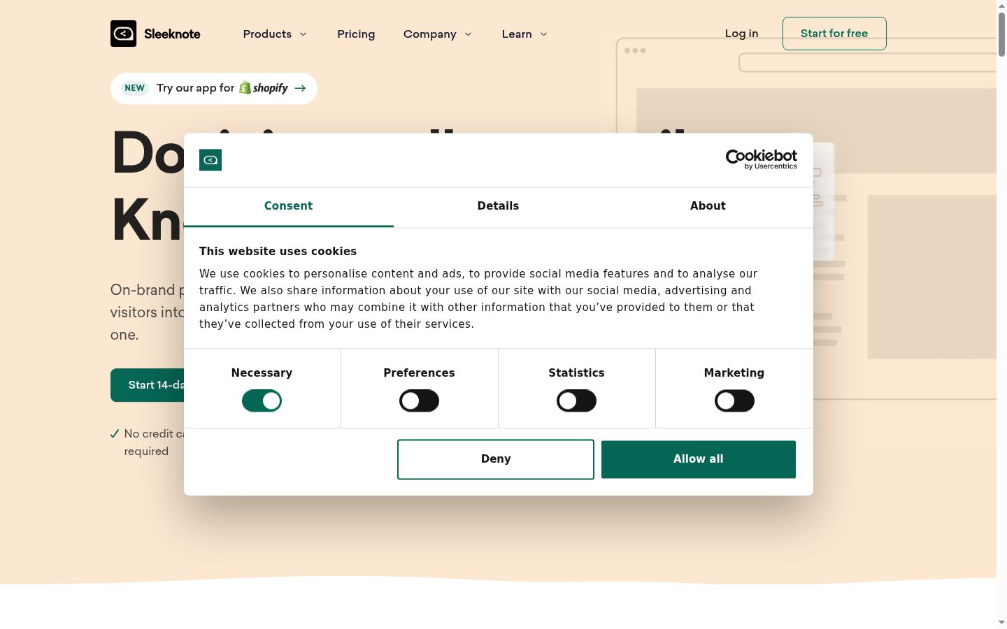 Screenshot of the consent banner shown before any interaction