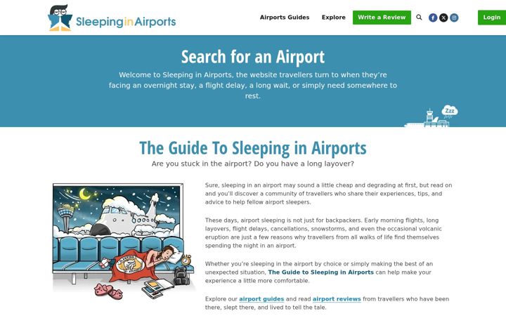 Screenshot of sleepinginairports.net