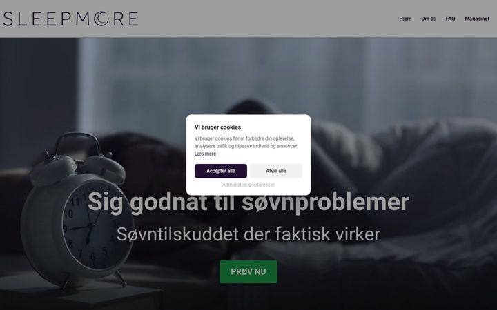 Screenshot of sleepmore.dk